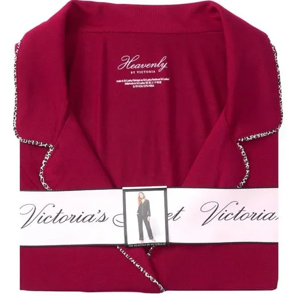 VS XS Regular 30" Inseam Modal PJ Set Red with Leopard Piping NWT - Picture 14 of 16